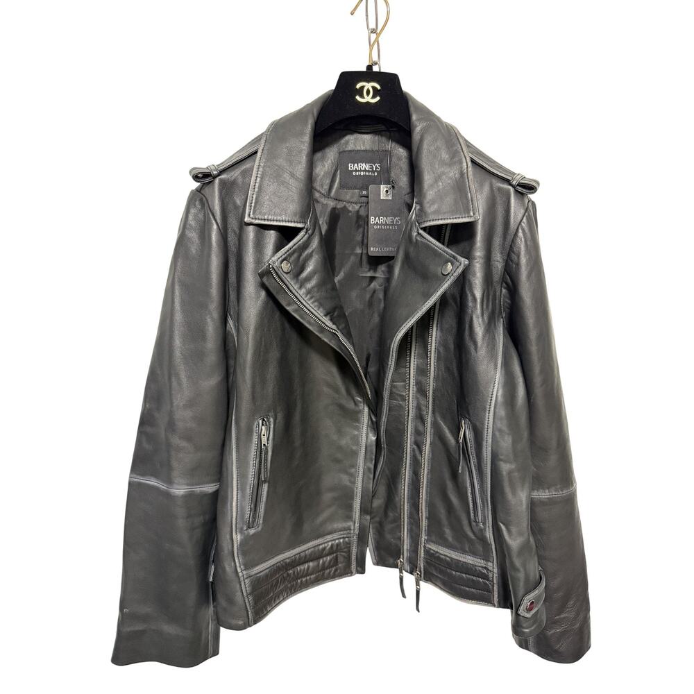 Barneys Originals Leather Jacket Womens 20 Black Biker Moto Asymmetrical Zip